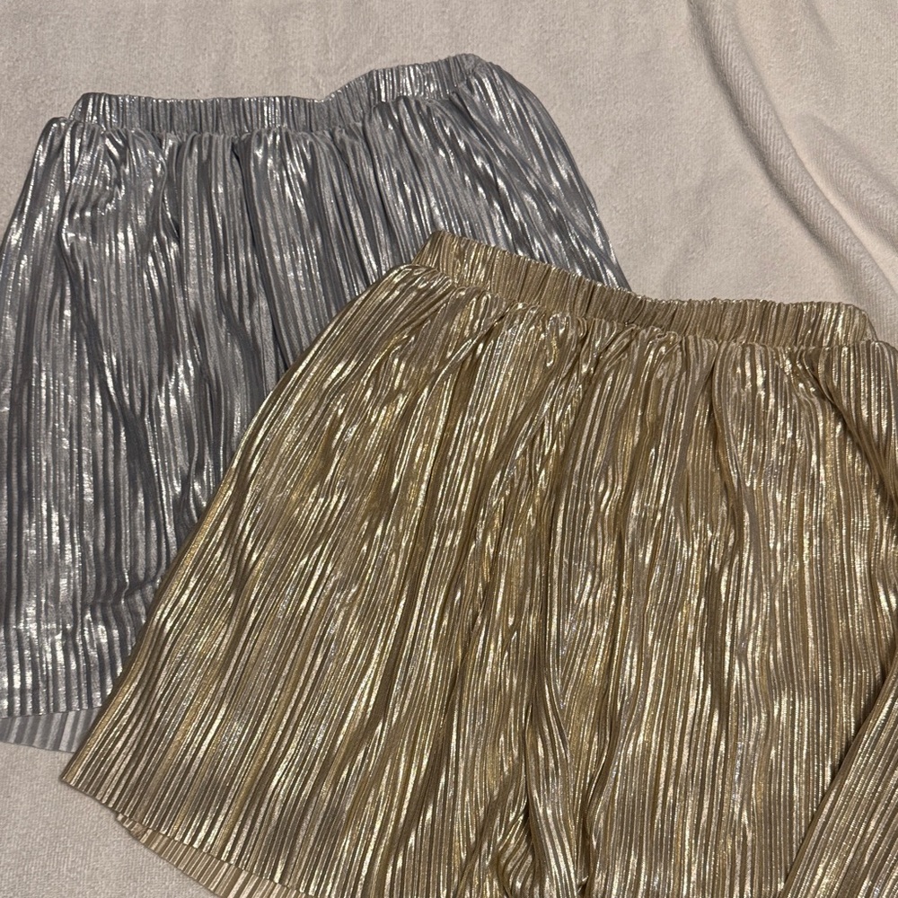 Metallic Silver and Gold Pleated Skirt Set
